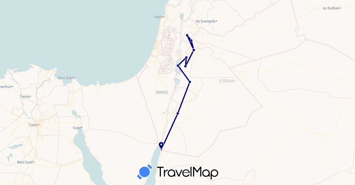 TravelMap itinerary: driving in Jordan, Saudi Arabia (Asia)
